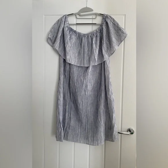 🏷️ SALE - NWT J. Crew Striped Off the Shoulder Dress Coverup Beach Holiday - Picture 3 of 7